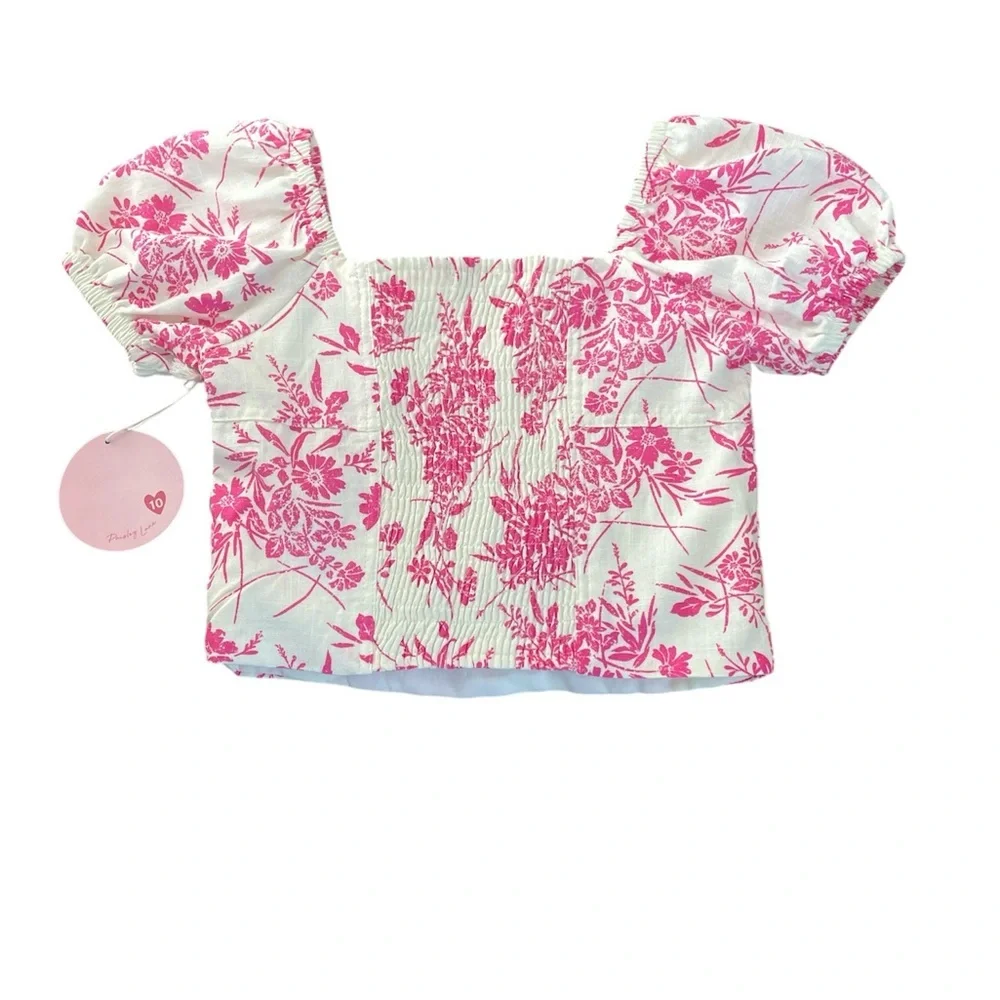 Paisley Lane Linen Top Pink Floral Girls Top Size 10 Easter Cottagecore NWT